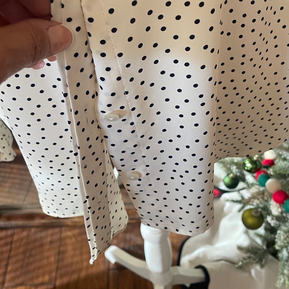 Talbots Petite Ruffle Neck Microdot Blouse - Picture 4 of 11